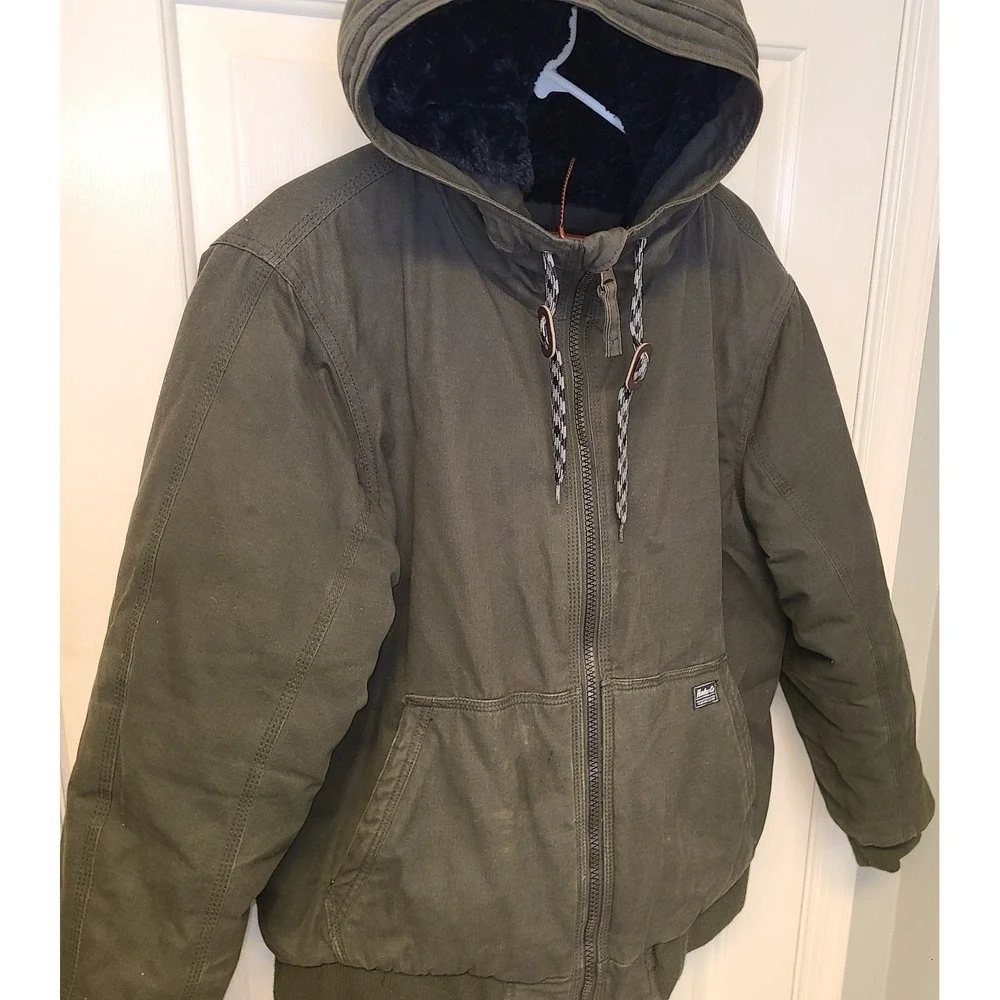 Hawke & CO COAT JACKET Dk Green‎ Featherless Fill Men Size LARGE Fuzzy lining